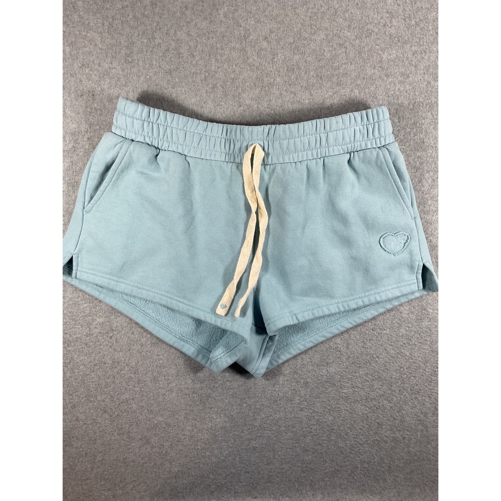 Celebrity Pink Womens Small Blue Fleece Sweat Shorts Heart Embroidery 1614